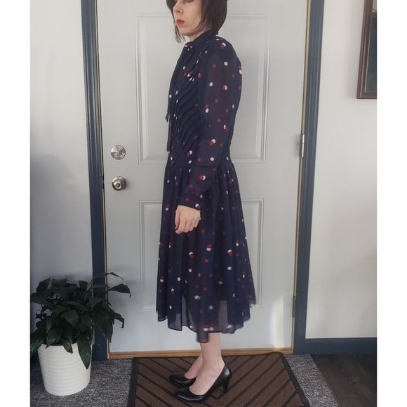 80s Blue Polka‎ Dot Drop Waist Dress - Picture 3 of 5